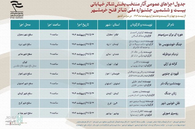 انتشار جدول اجراها و پوستر جشنواره تئاتر فتح خرمشهر