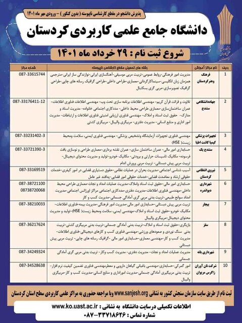 ثبت‌نام پذیرش دوره های کارشناسی ناپیوسته دانشگاه جامع علمی کاربردی آغاز شد
