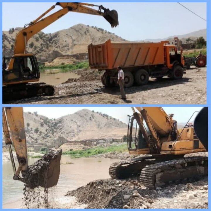 اجرای عملیات لایروبی بستر رودخانه کشکان در محدوده شهر معمولان