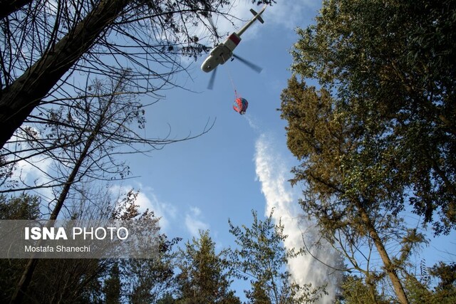 آتش سوزی اراضی جنگلی نکا و گلوگاه/ اعزام بالگرد اطفاء حریق به منطقه