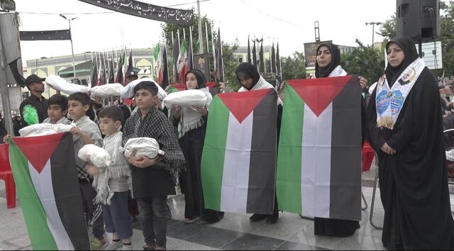 آملیها با پرچم فسلطین انتقام شهادت اسماعیل هنیه را فریاد زدند