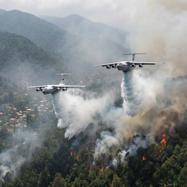 دو هواپیمای ایلیوشین ۴۰ تنی از مهرآباد به سوی جنگلهای چالوس به پرواز درآمدند