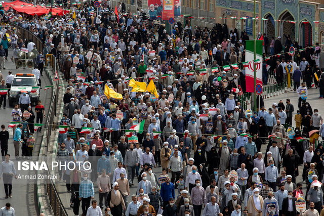 وداع با پیکر شهید محسن صداقت در راهپیمایی روز جهانی قدس در قم