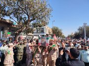 طنین «لبیک یا حسین» در دیار کریمه اهل‌بیت؛ بدرقه باشکوه پیکر تکاور شهید «عباس آقایی»