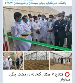 افتتاح ٧ هکتار گلخانه در دشت چگرد سراوان