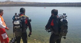 تلاش‌ غواصان هلال احمر برای یافتن جوان غرق شده در سد تاجیار شهرستان سراب