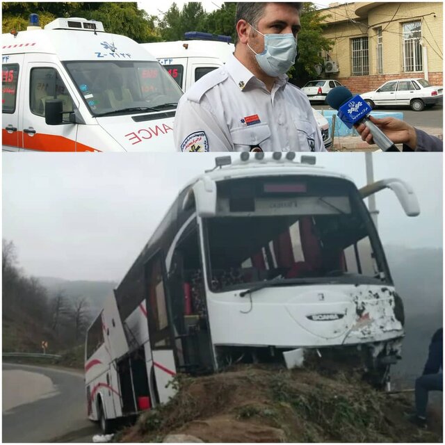  ۱۴ مصدوم در حادثه برخورد اتوبوس گردشگران تبریزی به کوهی در گردنه حیران