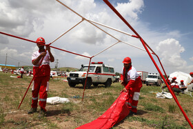 مانور اسکان درمان و تشکیل اردوگاه ۱۰۰۰ نفری هلال احمر شمال کشور در شهرستان هریس