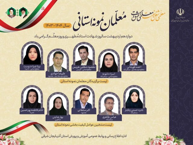 معلمان نمونه آذربایجانشرقی معرفی شدند معلمان نمونه آذربایجانشرقی معرفی شدند