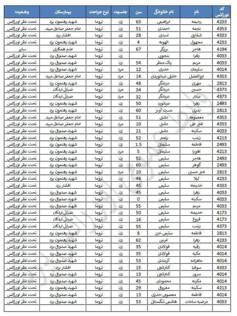 اعلام اسامی مصدومان بوشهری حادثه واژگونی جاده ساغند یزد